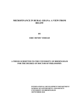 Microfinance in Rural Ghana: a View from Below