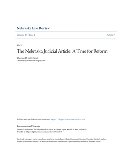 The Nebraska Judicial Article: a Time for Reform, 49 Neb