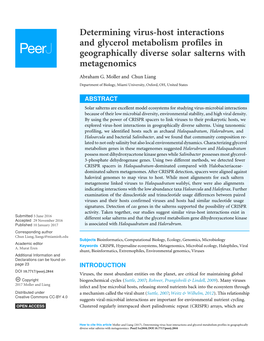 Determining Virus-Host Interactions and Glycerol Metabolism Profiles in Geographically Diverse Solar Salterns with Metagenomics