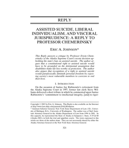 Assisted Suicide, Liberal Individualism, and Visceral Jurisprudence: a Reply to Professor Chemerinsky