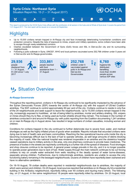 Highlights Situation Overview