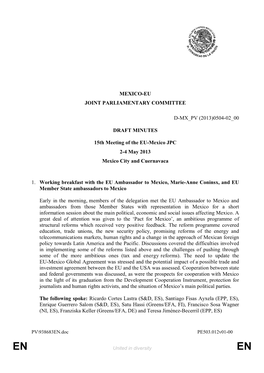 0504-02 00 DRAFT MINUTES 15Th Meeting of the EU-Mexico JPC 2-4