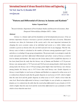 “Pattern and Differential of Literacy in Jammu and Kashmir”