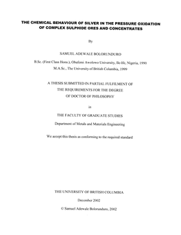 The Chemical Behaviour of Silver in the Pressure Oxidation of Complex Sulphide Ores and Concentrates