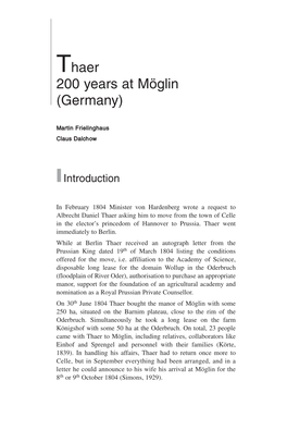 Thaer 200 Years at Möglin (Germany)