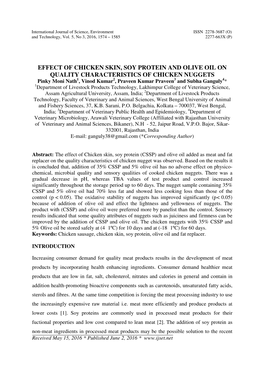 Effect of Chicken Skin, Soy Protein and Olive Oil On