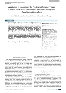 Vegetation Dynamics in the Northern Zones of Niger: Case of the Rural Commune of Tanout (Zinder) and Aderbissinat (Agadez)