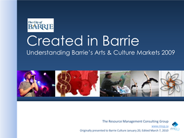 Created in Barrie, Understanding Barrie's Arts and Culture Markets