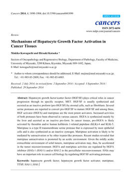 Mechanisms of Hepatocyte Growth Factor Activation in Cancer Tissues