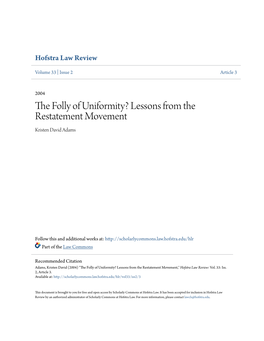 Lessons from the Restatement Movement Kristen David Adams