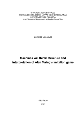 Structure and Interpretation of Alan Turing's Imitation Game / Bernardo Nunes Gonçalves ; Orientador Edelcio G