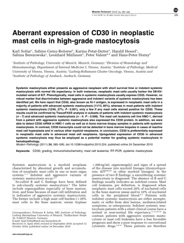 Aberrant Expression of CD30 in Neoplastic Mast Cells in High-Grade Mastocytosis