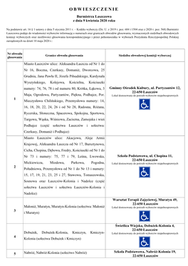 OBWIESZCZENIE Burmistrza Łaszczowa Z Dnia 9 Kwietnia 2020 Roku