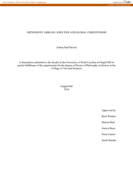 JOHN XXII and GLOBAL CHRISTENDOM Joshua Paul Hevert a Dissertation Submitted to the Faculty at the University