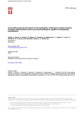 Unravvelling Species Boundaries in the Aspergillus Viridinutans