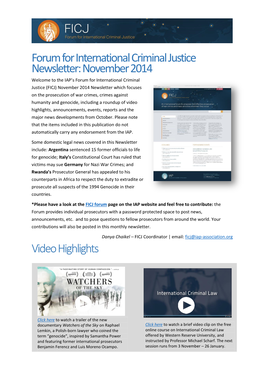 Forum for International Criminal Justice Newsletter: November 2014