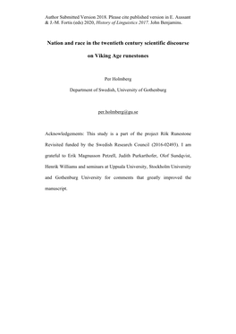 Nation and Race in the Twentieth Century Scientific Discourse on Viking Age Runestones