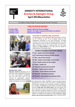 AMNESTY INTERNATIONAL Bromley & Orpington Group April