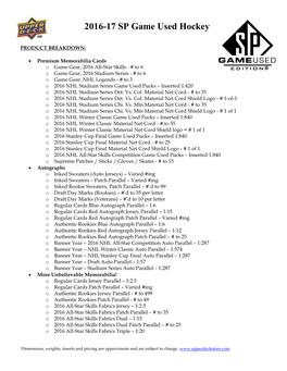 2016-17 SP Game Used Hockey Cards Product Breakdown