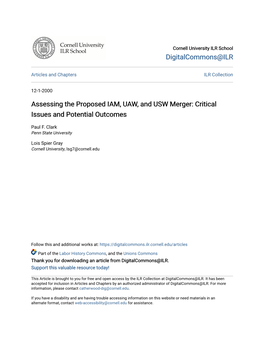 Assessing the Proposed IAM, UAW, and USW Merger: Critical Issues and Potential Outcomes