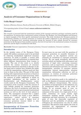 Analysis of Consumer Organisations in Europe