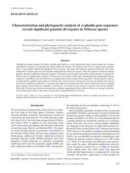 Characterization and Phylogenetic Analysis of Α-Gliadin Gene Sequences Reveals Signiﬁcant Genomic Divergence in Triticeae Species