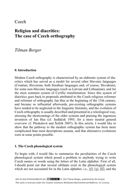 Czech Religion and Diacritics: the Case of Czech Orthography Tilman