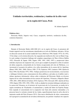 Unidades Territoriales, Residencias Y Tumbas De La Elite Wari En La Región Del Cusco, Perú