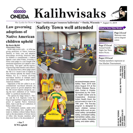 August 15, 2019 What’S New This Week What’S Page 17/ Pages 13/Local at Represent Members Oneida Tournament