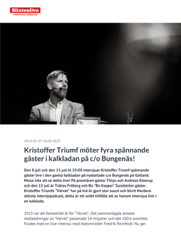 Kristoffer Triumf Möter Fyra Spännande Gäster I Kalkladan På C/O Bungenäs!