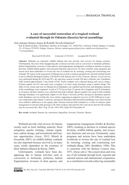 A Case of Successful Restoration of a Tropical Wetland Evaluated Through Its Odonata (Insecta) Larval Assemblage