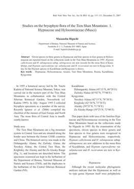 Studies on the Bryophyte Flora of the Tien Shan Mountains. 1