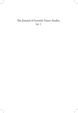 The Journal of Scottish Name Studies Vol