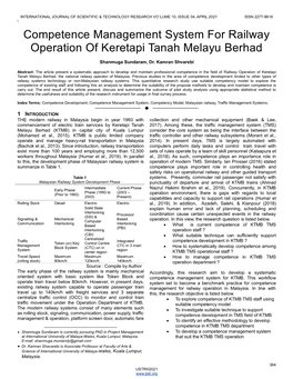 Competence Management System for Railway Operation of Keretapi Tanah Melayu Berhad