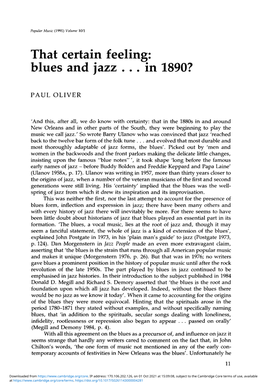 That Certain Feeling: Blues and Jazz … in 1890?