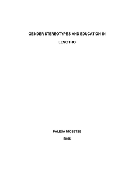 Gender Stereotypes and Education in Lesotho