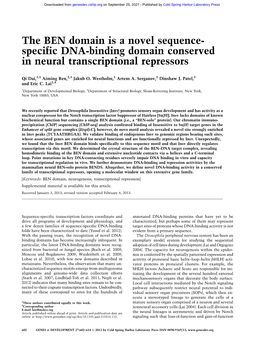 The BEN Domain Is a Novel Sequence- Specific DNA-Binding Domain Conserved in Neural Transcriptional Repressors