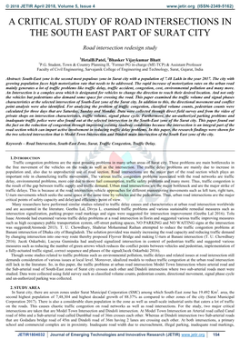 A Critical Study of Road Intersections in the South East Part of Surat City