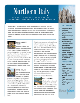 3 Nights in Milan • 3 Nights in Northern Lakes Region • 2 Nights in Cinque