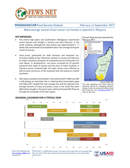 MADAGASCAR Food Security Outlook February to September 2017