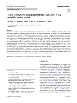 Tandem Communication Improves Ant Foraging Success in a Highly Competitive Tropical Habitat