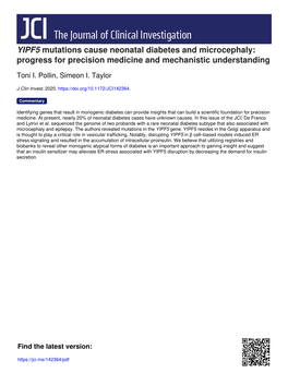 YIPF5 Mutations Cause Neonatal Diabetes and Microcephaly: Progress for Precision Medicine and Mechanistic Understanding