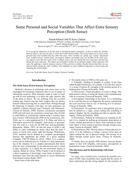 Some Personal and Social Variables That Affect Extra Sensory Perception (Sixth Sense)