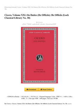 Cicero, Volume XXI. on Duties (De Officiis): De Officiis (Loeb Classical Library No