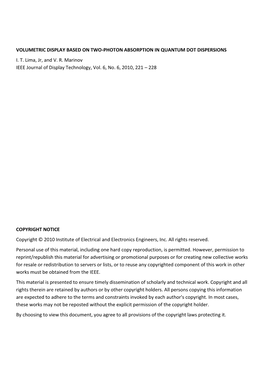 Volumetric Display Based on Two-Photon Absorption in Quantum Dot Dispersions I