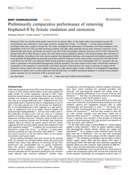 Preliminarily Comparative Performance of Removing Bisphenol-S by Ferrate Oxidation and Ozonation ✉ Shaoqing Zhang 1, Jia-Qian Jiang 1 and Michael Petri2