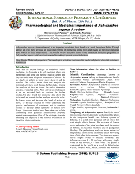 International Journal of Pharmacy & Life Sciences