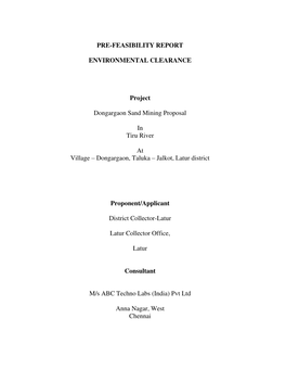 Pre-Feasibility Report Environmental Clearance