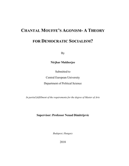 Chantal Mouffe's Agonism- a T Heory for Democratic Socialism?