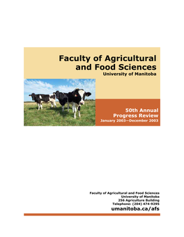 Faculty of Agricultural and Food Sciences University of Manitoba